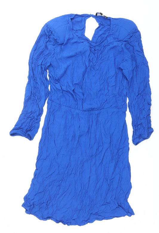 Next Women’s Blue Shift Dress Size 16 V-Neck Long Sleeve Knee Length