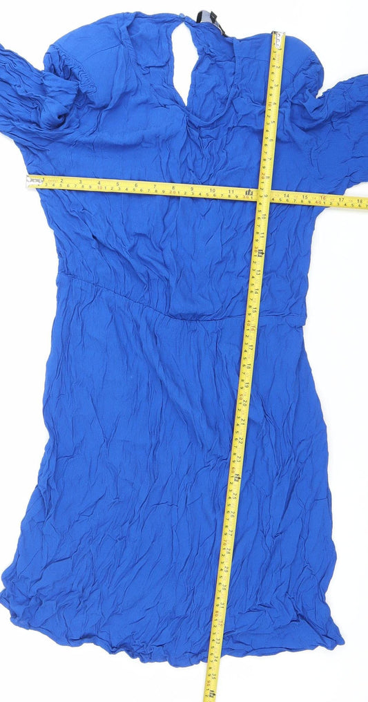 Next Women’s Blue Shift Dress Size 16 V-Neck Long Sleeve Knee Length