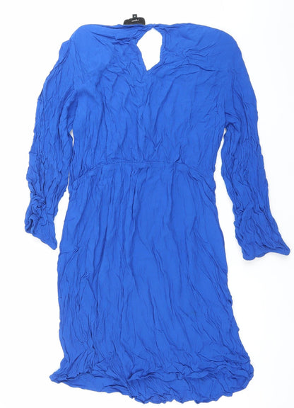 Next Women’s Blue Shift Dress Size 16 V-Neck Long Sleeve Knee Length