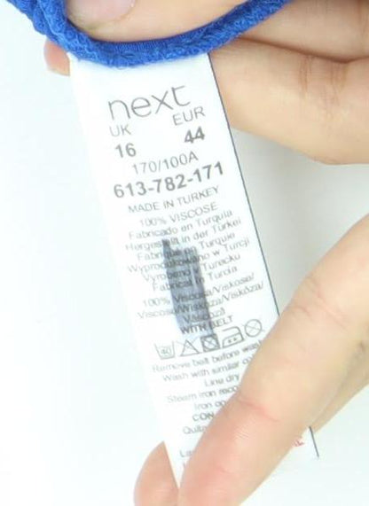 Next Women’s Blue Shift Dress Size 16 V-Neck Long Sleeve Knee Length