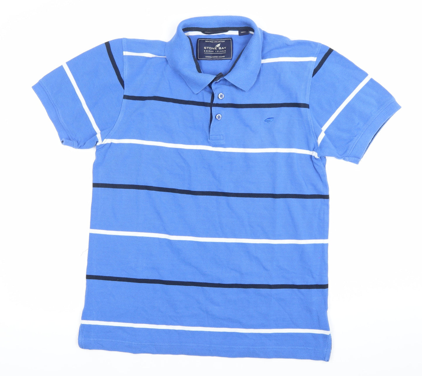 Stone Bay Men’s Blue Striped Cotton Polo Shirt Size S