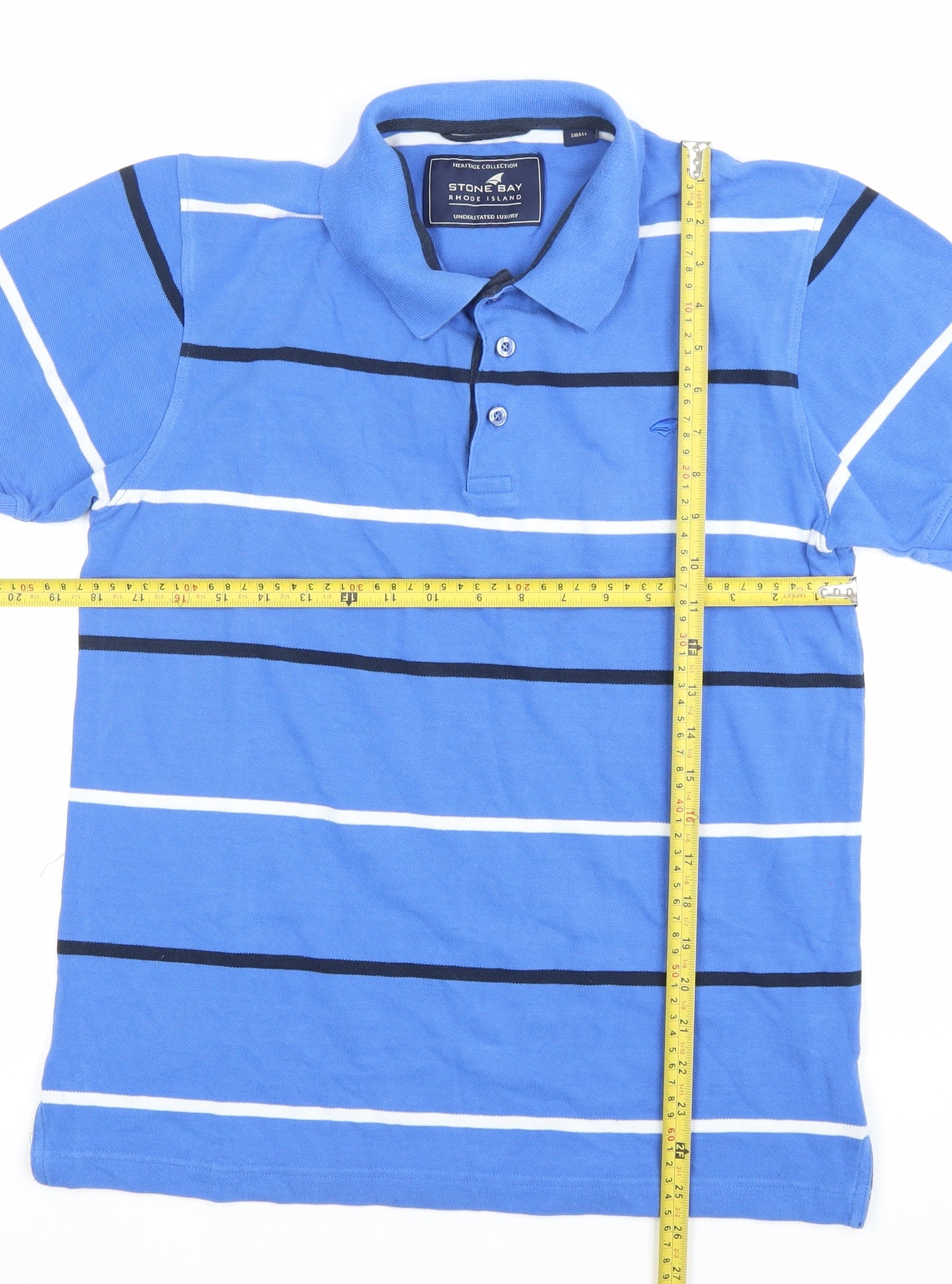Stone Bay Men’s Blue Striped Cotton Polo Shirt Size S