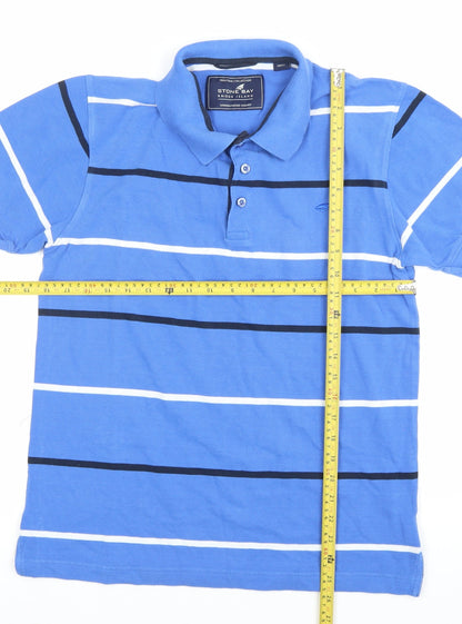 Stone Bay Men’s Blue Striped Cotton Polo Shirt Size S