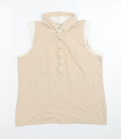 Calvin Klein Women’s Beige Striped Sleeveless Polo Shirt M