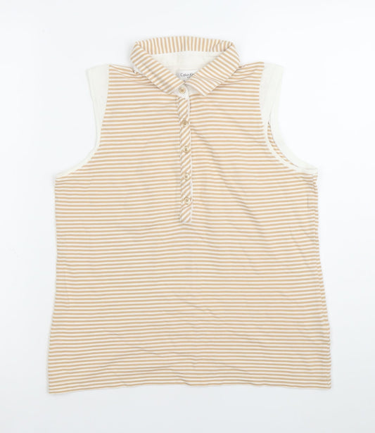 Calvin Klein Women’s Beige Striped Sleeveless Polo Shirt M