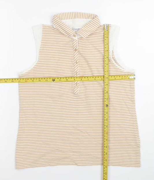 Calvin Klein Women’s Beige Striped Sleeveless Polo Shirt M
