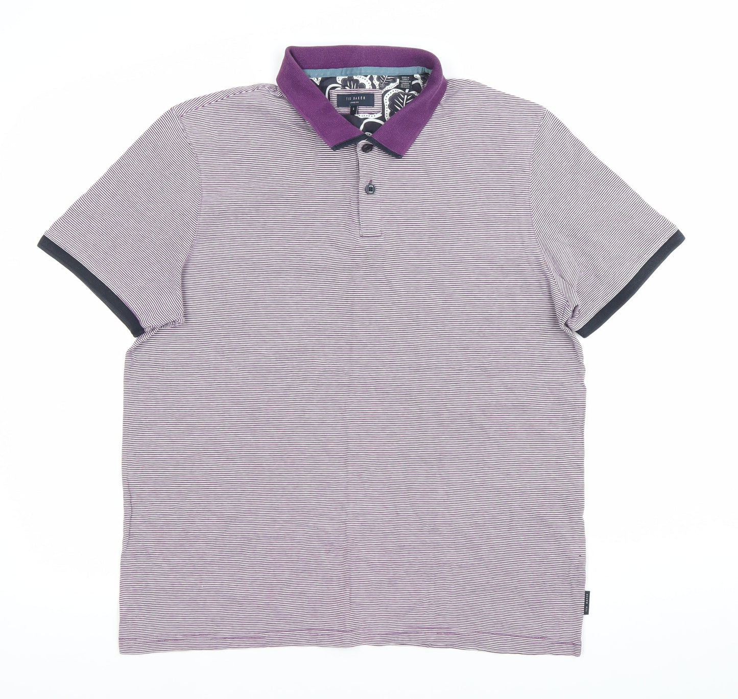 Ted Baker Men’s Purple Striped Polo Shirt Size L Cotton Short Sleeve