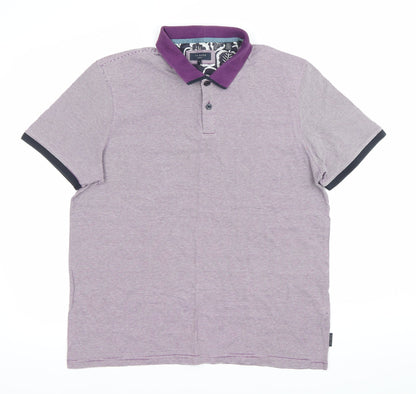 Ted Baker Men’s Purple Striped Polo Shirt Size L Cotton Short Sleeve