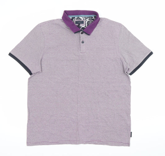 Ted Baker Men’s Purple Striped Polo Shirt Size L Cotton Short Sleeve