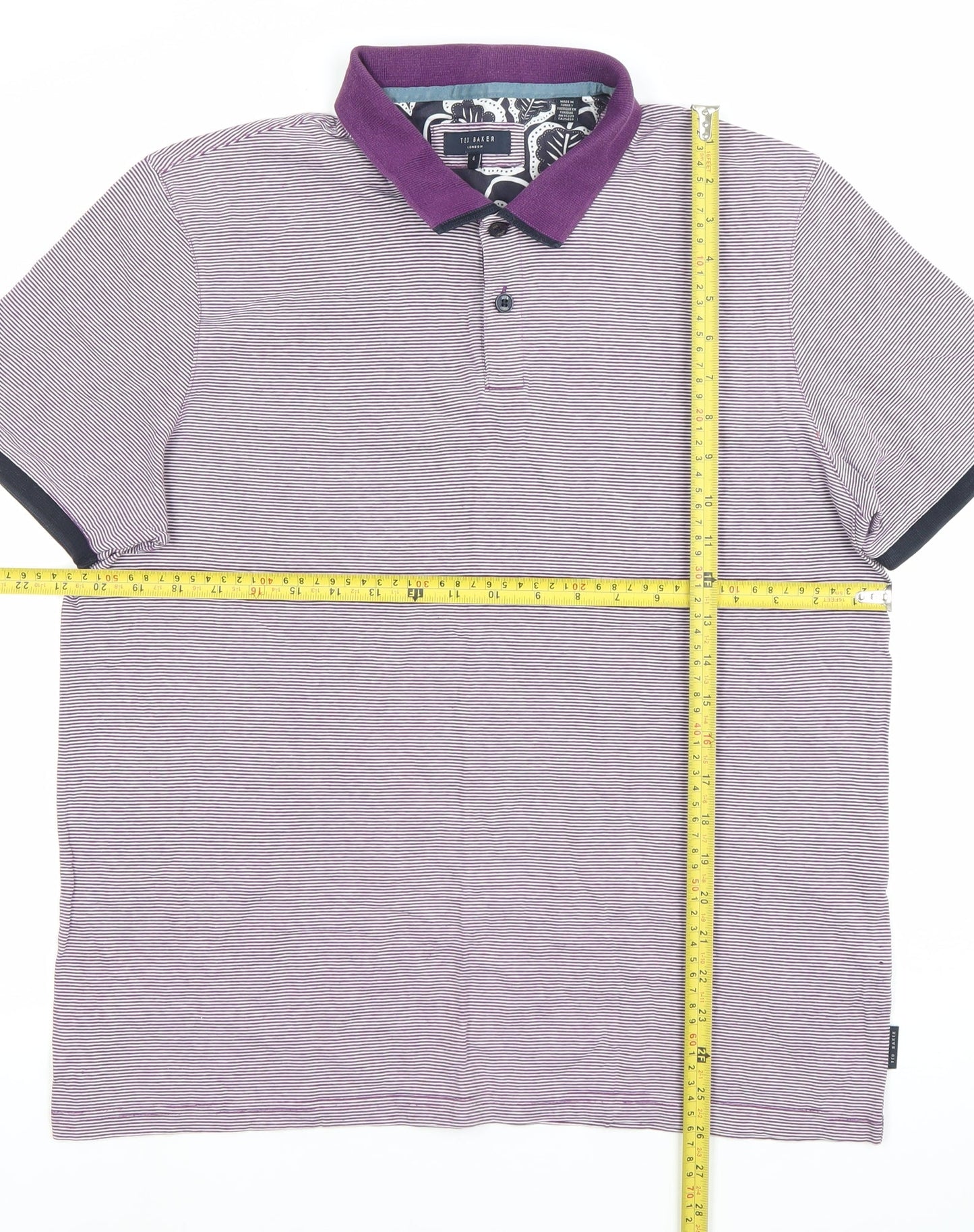 Ted Baker Men’s Purple Striped Polo Shirt Size L Cotton Short Sleeve