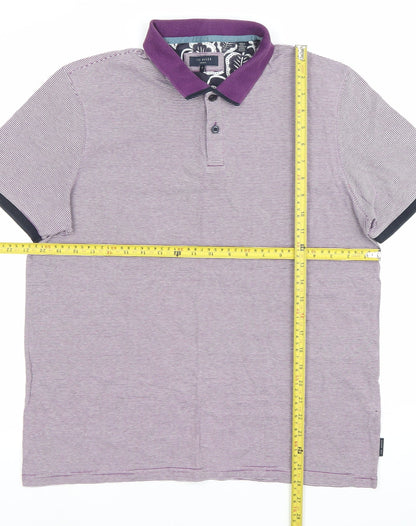 Ted Baker Men’s Purple Striped Polo Shirt Size L Cotton Short Sleeve