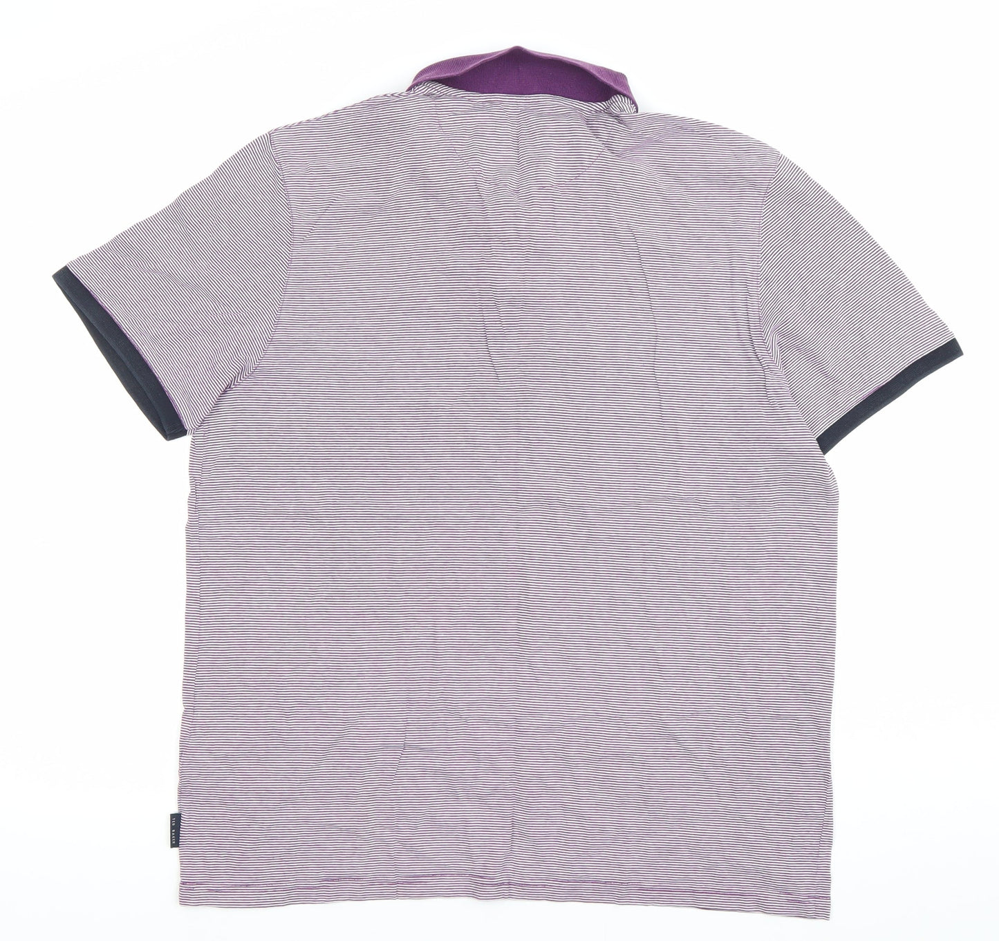Ted Baker Men’s Purple Striped Polo Shirt Size L Cotton Short Sleeve