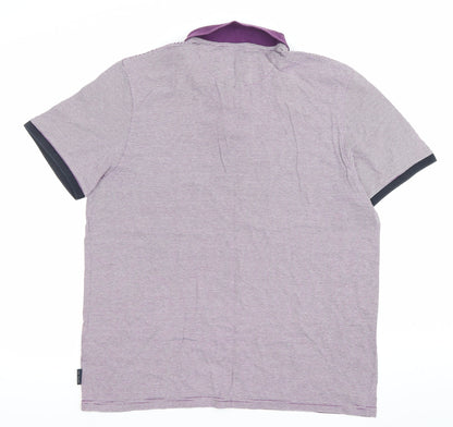 Ted Baker Men’s Purple Striped Polo Shirt Size L Cotton Short Sleeve
