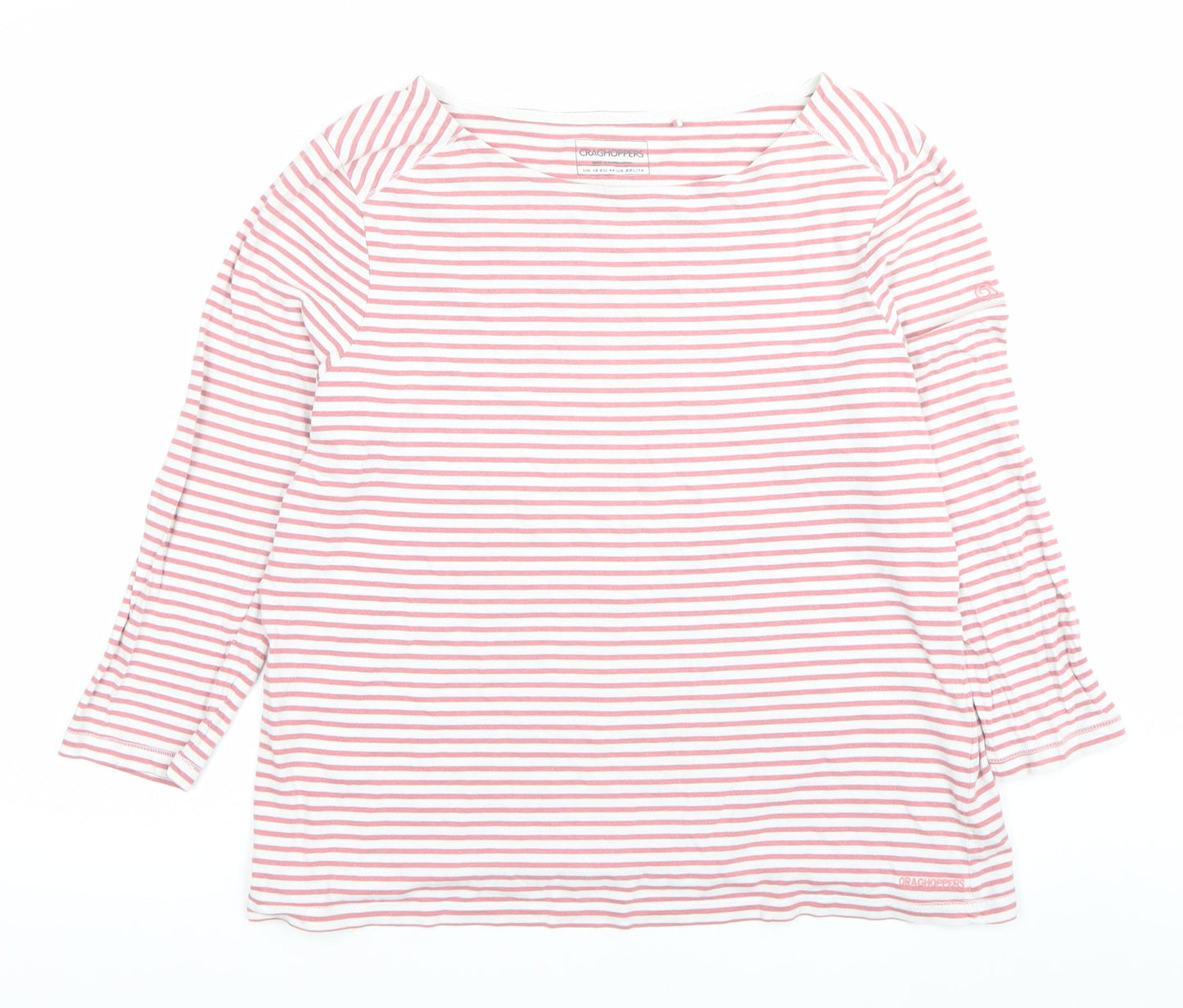 Craghoppers Womens Pink Striped 3/4 Sleeve Cotton T-Shirt Size 18