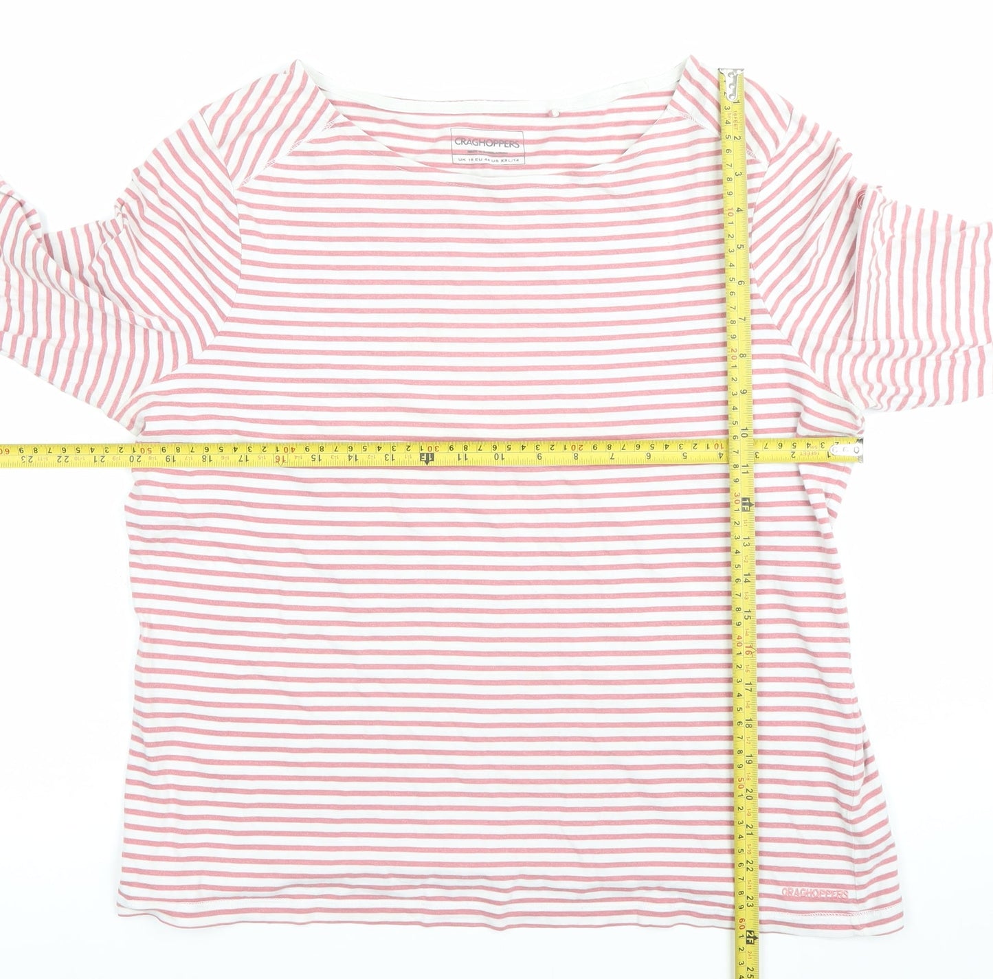 Craghoppers Womens Pink Striped 3/4 Sleeve Cotton T-Shirt Size 18