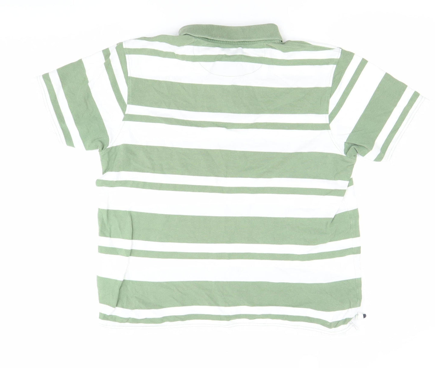 James Pringle Men's Green White Striped Cotton Polo Shirt Medium