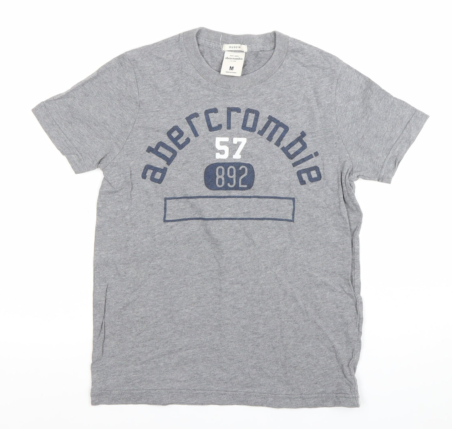 Abercrombie Boys Grey Muscle Fit Graphic Logo T-Shirt Size M