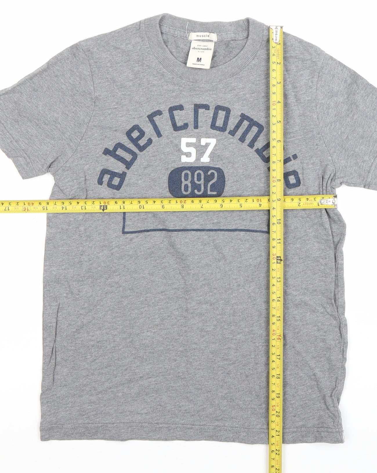 Abercrombie Boys Grey Muscle Fit Graphic Logo T-Shirt Size M