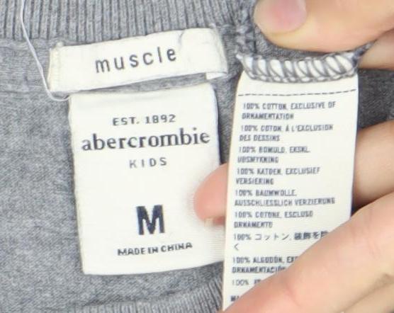 Abercrombie Boys Grey Muscle Fit Graphic Logo T-Shirt Size M
