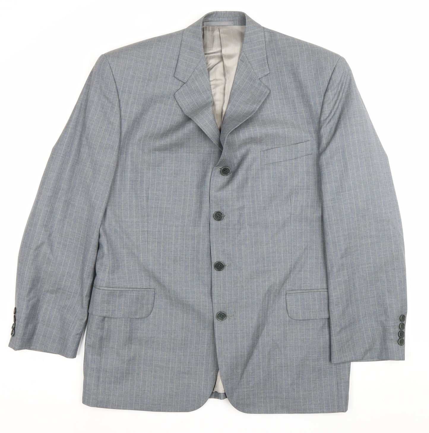 Jaeger Men’s Grey Pinstripe Wool Blazer Jacket 42R Classic Fit