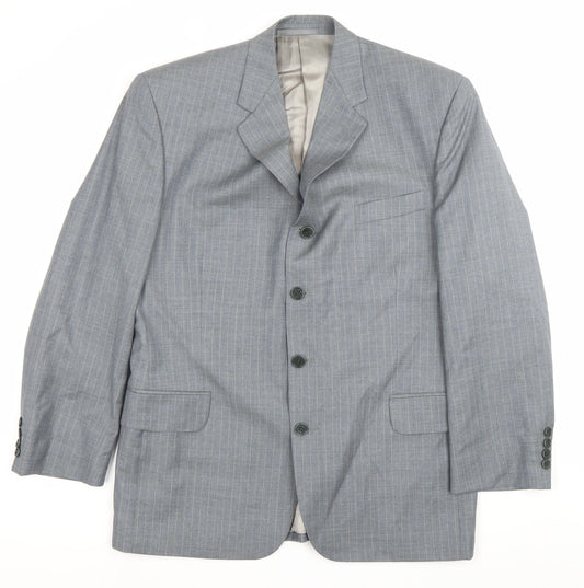 Jaeger Men’s Grey Pinstripe Wool Blazer Jacket 42R Classic Fit