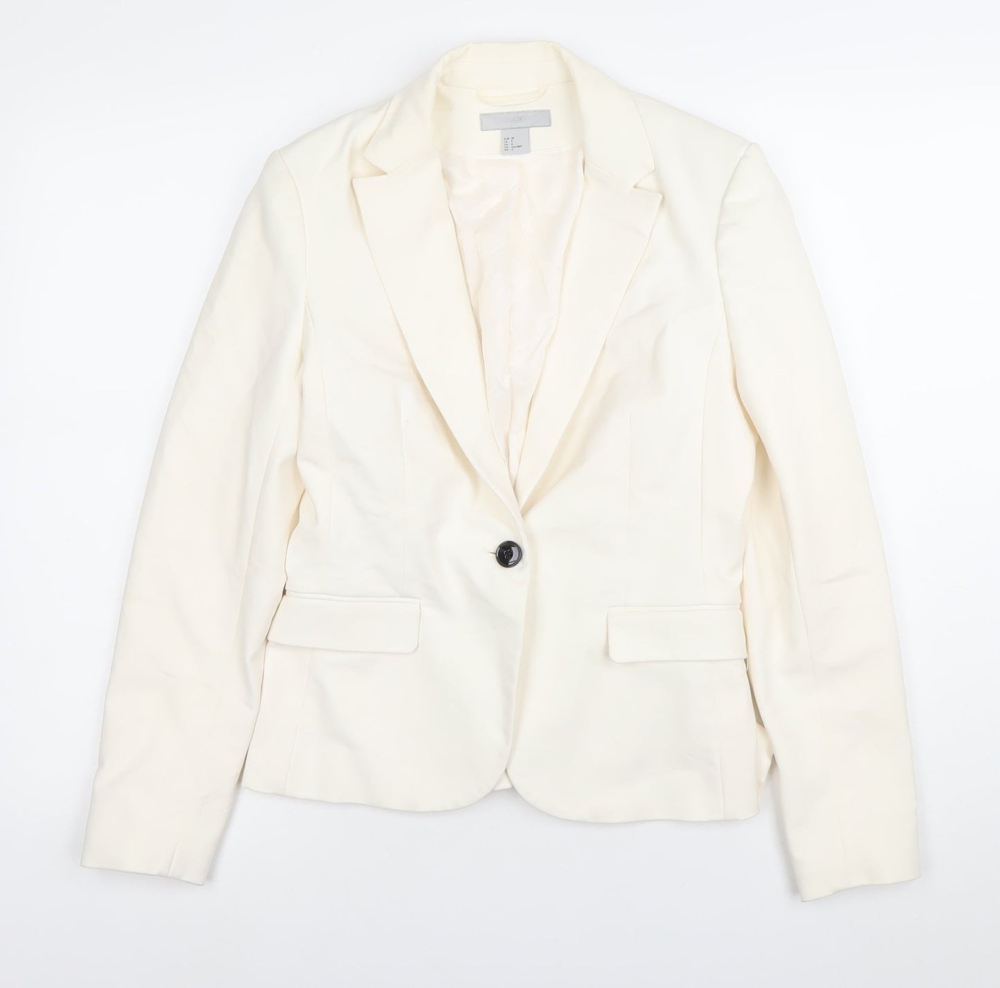 H&M Women’s Ivory Blazer Size 10 Regular Fit One Button Notch Lapel