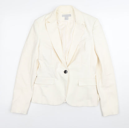 H&M Women’s Ivory Blazer Size 10 Regular Fit One Button Notch Lapel