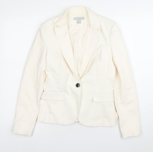 H&M Women’s Ivory Blazer Size 10 Regular Fit One Button Notch Lapel