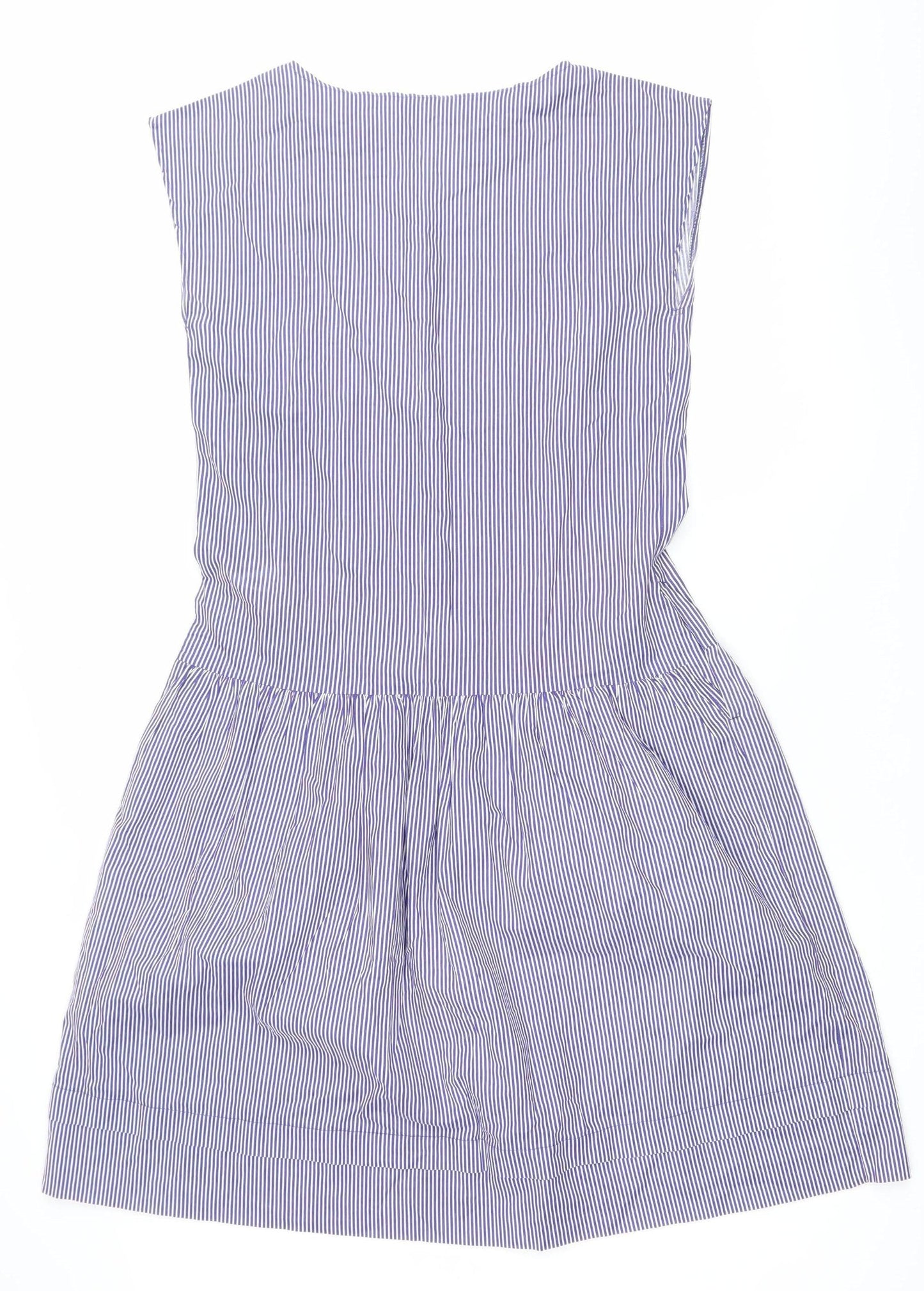 Laura Ashley Womens Blue Striped A-Line Cotton Sleeveless Dress M