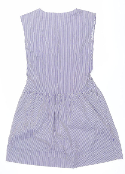 Laura Ashley Womens Blue Striped A-Line Cotton Sleeveless Dress M