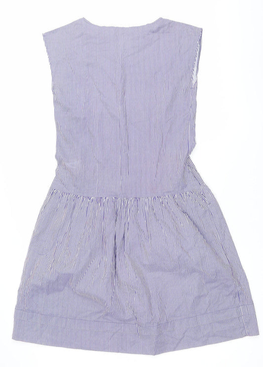 Laura Ashley Womens Blue Striped A-Line Cotton Sleeveless Dress M