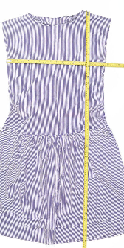 Laura Ashley Womens Blue Striped A-Line Cotton Sleeveless Dress M