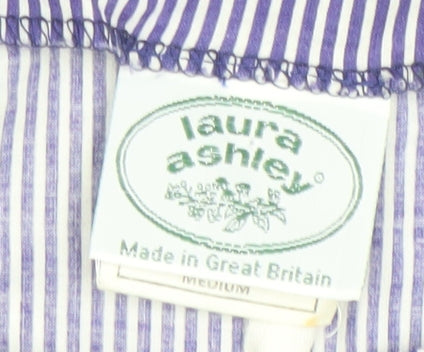 Laura Ashley Womens Blue Striped A-Line Cotton Sleeveless Dress M