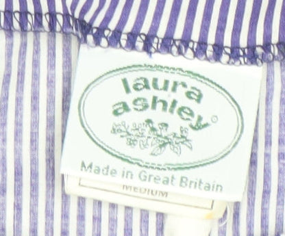 Laura Ashley Womens Blue Striped A-Line Cotton Sleeveless Dress M