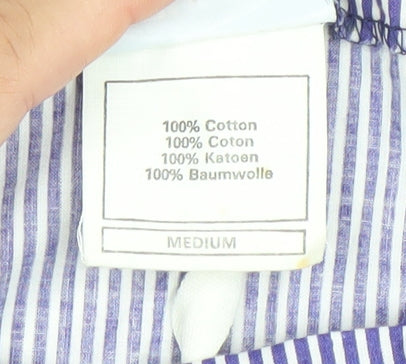 Laura Ashley Womens Blue Striped A-Line Cotton Sleeveless Dress M