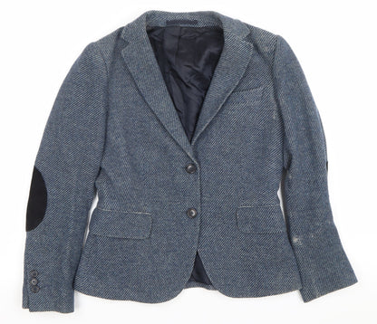 GANT Womens Blue Wool Herringbone Blazer Jacket Size 8
