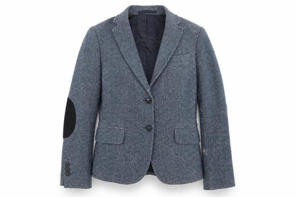 Front view of GANT women’s blue wool herringbone blazer jacket, size UK 8