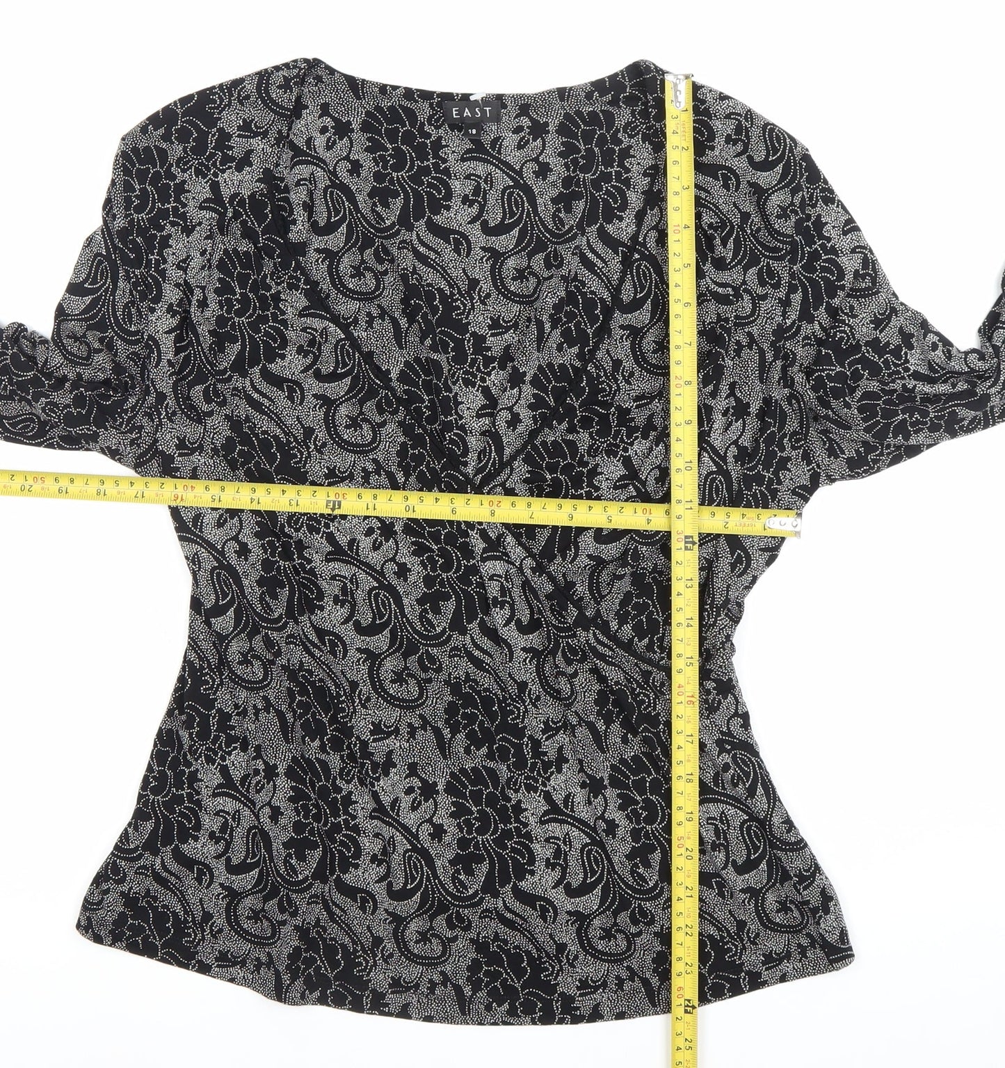 EAST Womens Black Floral Wrap Blouse Size 18 Long Sleeve Viscose