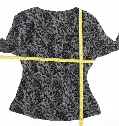 EAST Womens Black Floral Wrap Blouse Size 18 Long Sleeve Viscose