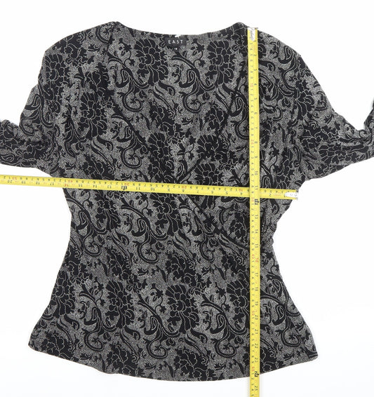 EAST Womens Black Floral Wrap Blouse Size 18 Long Sleeve Viscose