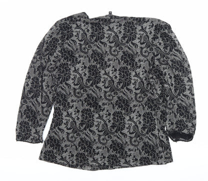EAST Womens Black Floral Wrap Blouse Size 18 Long Sleeve Viscose