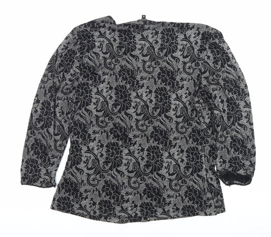 EAST Womens Black Floral Wrap Blouse Size 18 Long Sleeve Viscose