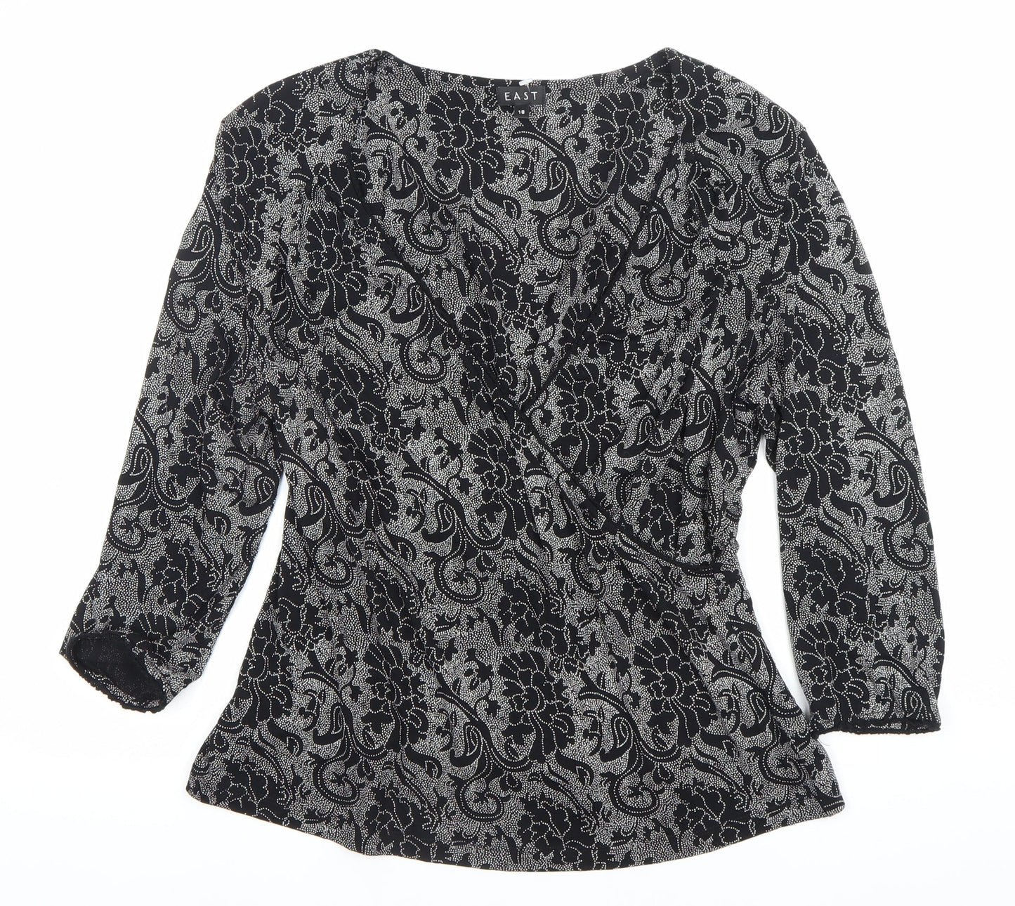 EAST Womens Black Floral Wrap Blouse Size 18 Long Sleeve Viscose
