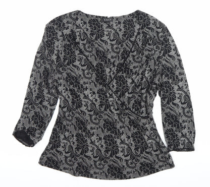 EAST Womens Black Floral Wrap Blouse Size 18 Long Sleeve Viscose