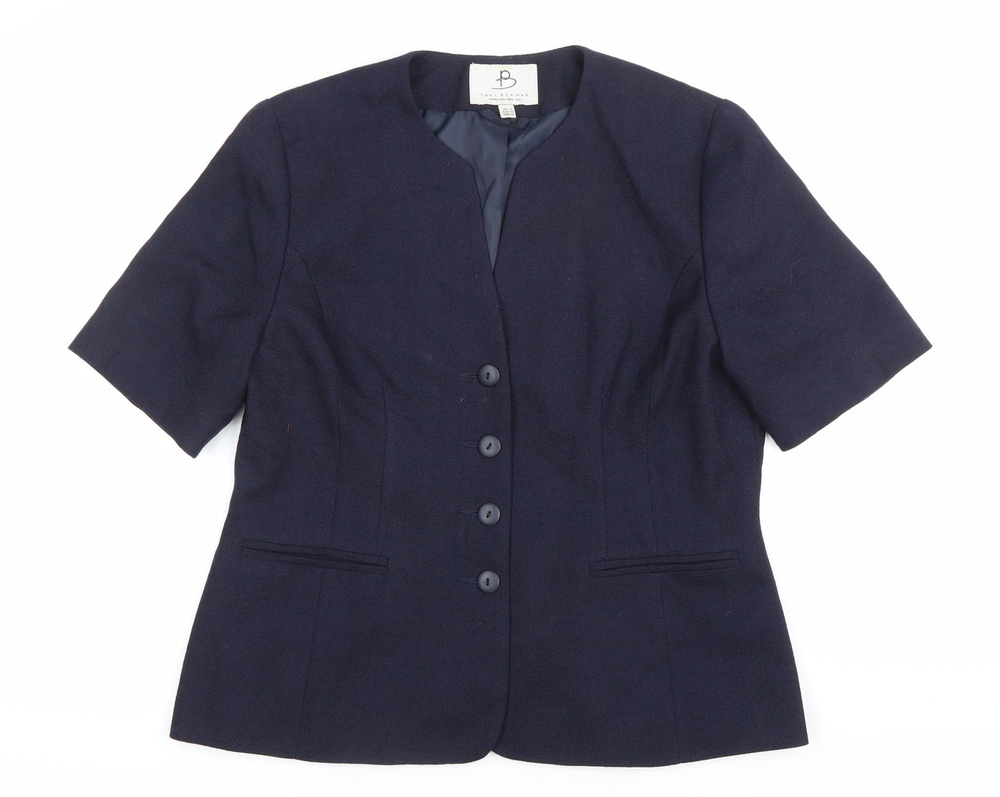 Paul Berman Women’s Blue Suit Jacket UK 14 Short Sleeve Workwear