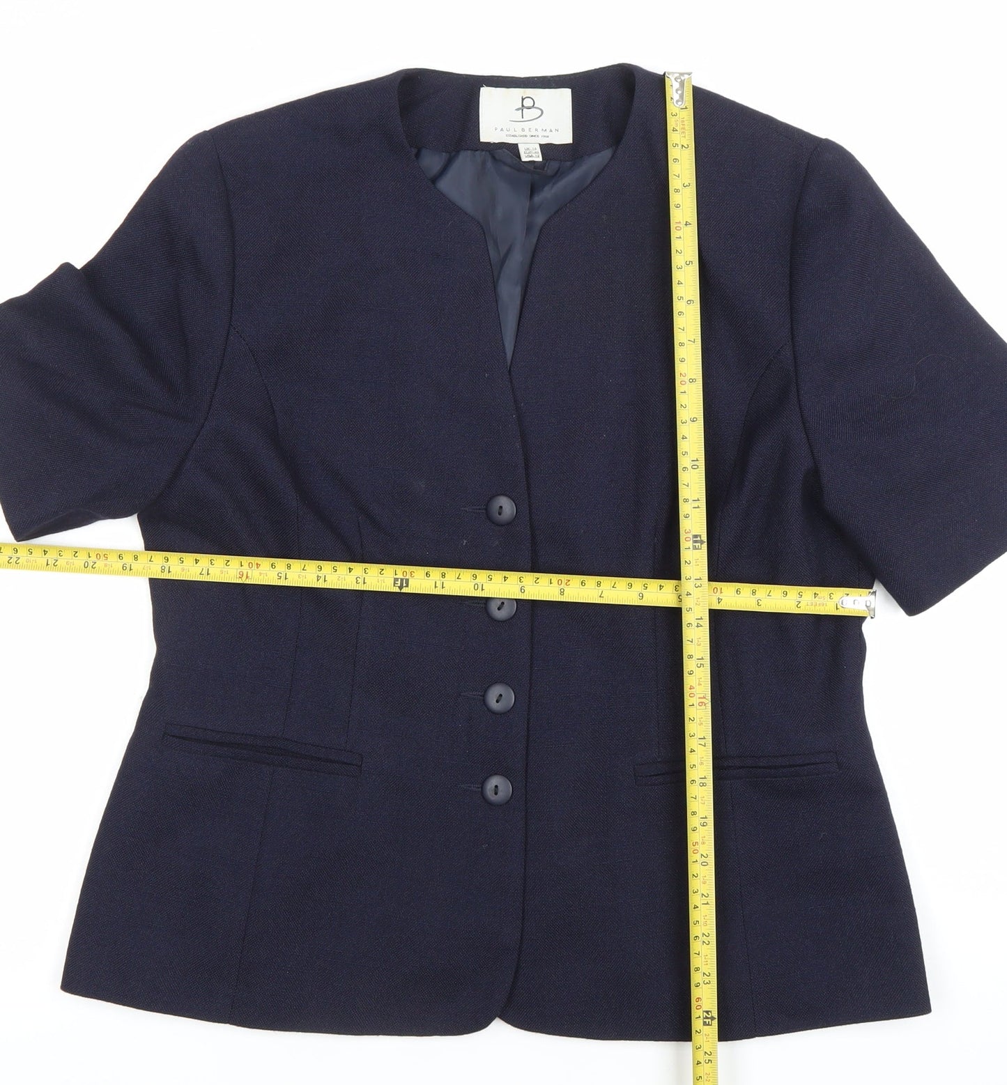 Paul Berman Women’s Blue Suit Jacket UK 14 Short Sleeve Workwear