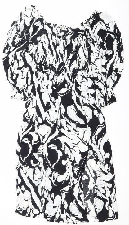 River Island Women’s Black White Abstract Ruched Mini Dress Size 8