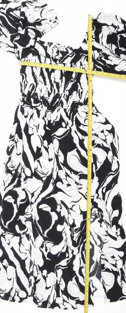 River Island Women’s Black White Abstract Ruched Mini Dress Size 8