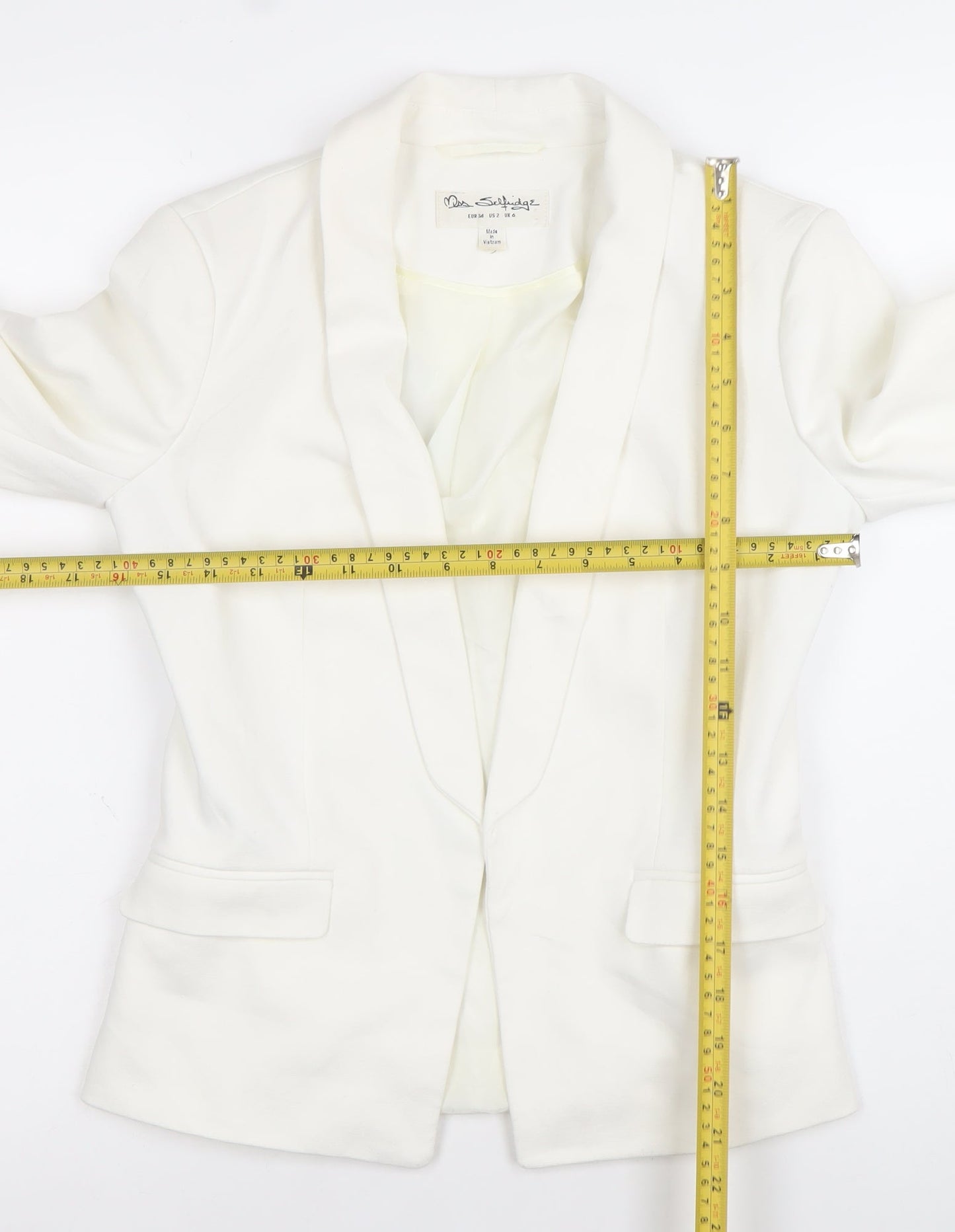 Miss Selfridge Women White Shawl Lapel Blazer UK 6 Slim Fit