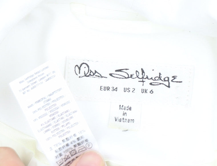 Miss Selfridge Women White Shawl Lapel Blazer UK 6 Slim Fit